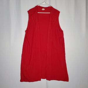 Deva Lifewear Open Duster Vest Womens 1XL Red Crinkle Minimal Artsy Coastal
